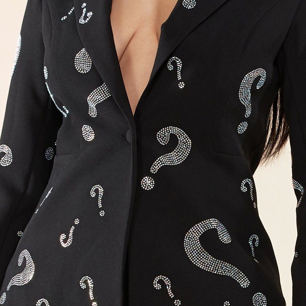 BLACK PANTSUIT W/ RHINESTONE QUESTION MARKS - Picture 5 of 7